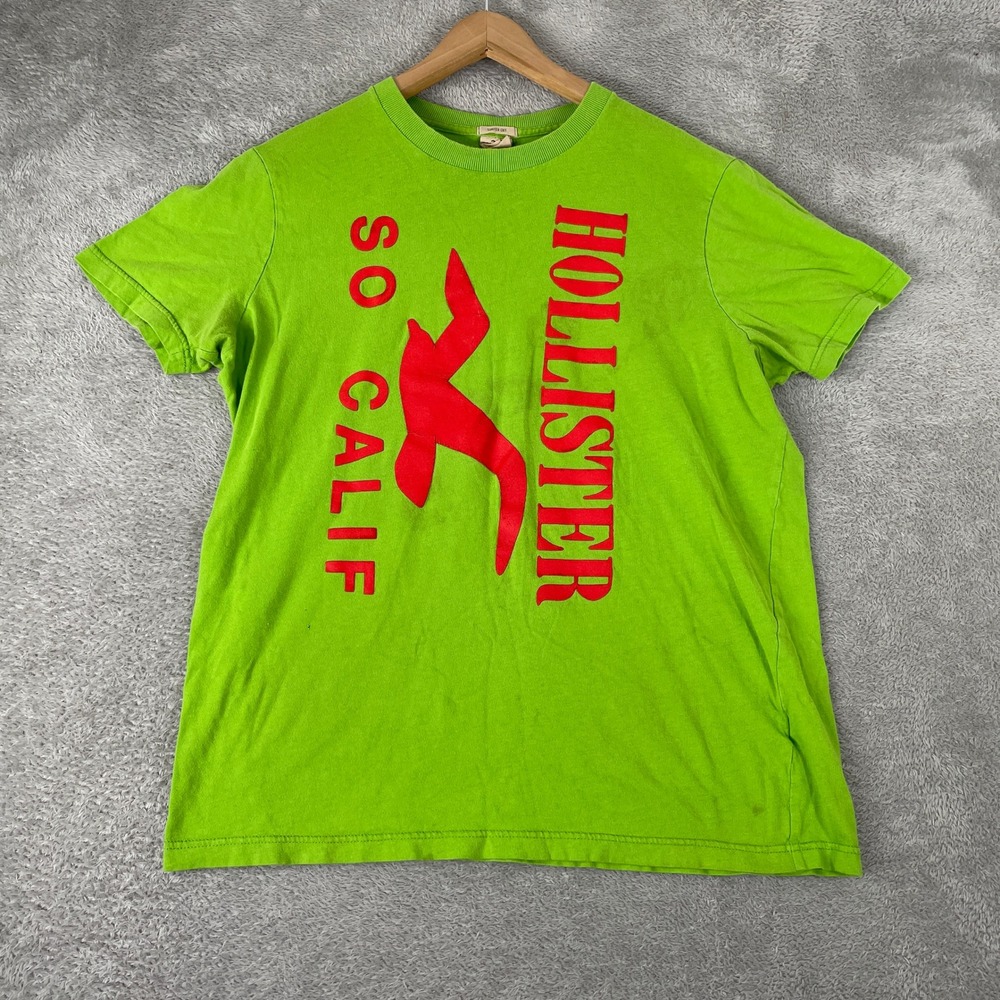 Hollister Shirt Mens XL Green Vintage Y2K Surf So Calif Flocked Red